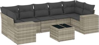 vidaXL Vidaxl - Set De Sof&aacute;s De Jard&iacute;n 8 Pzas Y Cojines Rat&aacute;n Sint&eacute;tico Gris