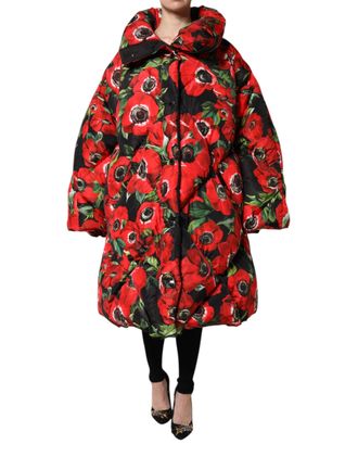 Dolce & Gabbana Womens Multicolor Floral Full Zip Padded Jacket Polyester Clothing