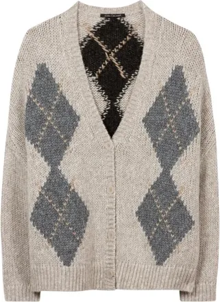 Luisa Cerano Truien & Vesten, Dames, Beige, XS, Wol, Gebreide Cardigan van Alpacamix met Patroon