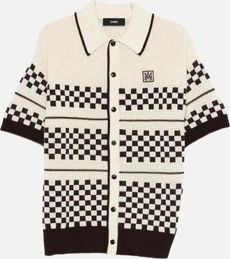 Amiri Mens CHECKERED MESH SHIRT - Cream - Size: 38/Regular