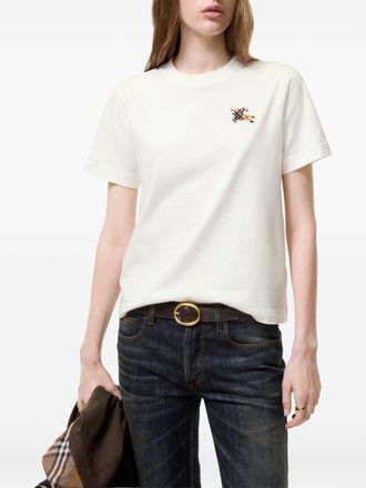 Burberry Logo-Embroidered Cotton T-shirt - Beige