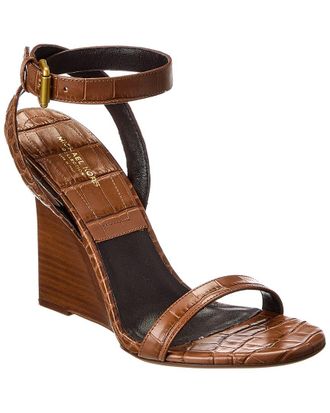 Michael Kors Claudia Croc-Embossed Leather Wedge Sandal