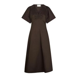 Neo Noir Illana Poplin Dress - Dames - Casual kleedjes - Bruin - L - Katoen - Kleedjes