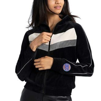 Lusso Womens Lusso Black New York Knicks Nixie Chevron Color-Block Raglan Full-Zip Track Jacket at Nordstrom, Size Xx-Large