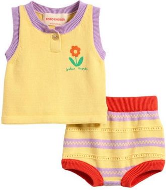 Bobo Choses Flower Organic Cotton Tank & Shorts Set in Yellow Multi at Nordstrom, Size 1M