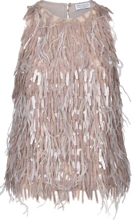 Brunello Cucinelli Beige Silk Cocktail Womens Dress