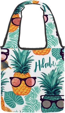 Generic Yellow Pineapple Summer (7) Reversible Canvas Shoulder Tote - Double-Sided Print, 12oz Cotton, 27cm Drop, Fold-Flat Bag for Travel, Shopping, Street O
