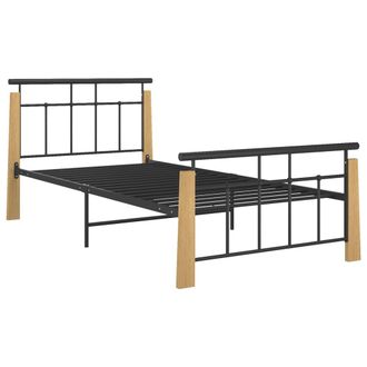 vidaXL Estructura De Cama Sin Colch&oacute;n Metal Madera De Roble 90x200 Cm Vidaxl
