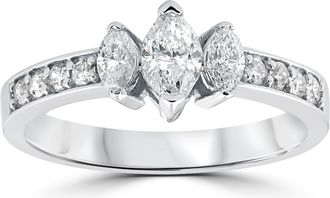 Pompeii3 1ct 3-Stone Marquise Diamond Engagement Ring 14K White Gold Size Selectable