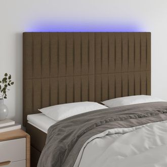 vidaXL Cabecero Con Luces Led Tela Marr&oacute;n Oscuro 144x5x118/128 Cm Vidaxl