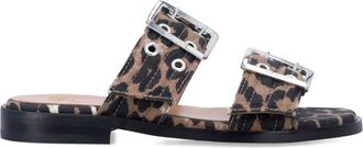 Ganni buckle strap sandals - women - Calf Leather/Recycled Cotton/Elastane/Calf Leather/Rubber - 36 - Brown