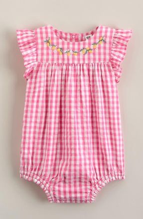 Nordstrom Flutter Sleeve Bubble Romper in Pink Sunset Gingham- Lemons at Nordstrom, Size 18M