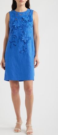 Elie Tahari The Isabella Embroidered Sleeveless Dress in Seaport Blue at Nordstrom, Size X-Small