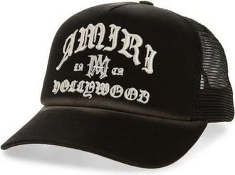 Amiri Hollywood Embroidered Trucker Hat in Black at Nordstrom