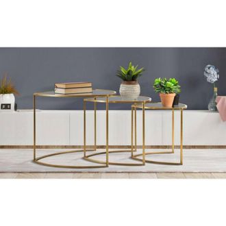 Dmora Dmora - Mesa De Caf&eacute; Laetitia, Mesa De Centro Baja, Revistero Para Sof&aacute;, Estante De La Sala De Estar, 60x60 H50 Cm, Oro