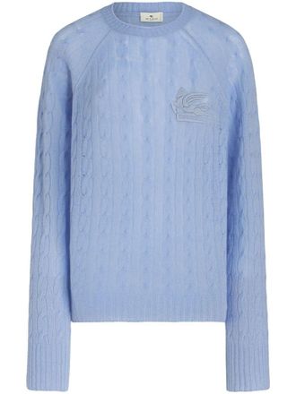 Etro embroidered-logo cable-knit cashmere jumper - women - Cashmere - 42 - Blue