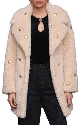 Avec Les Filles Stud Detail Faux Fur Coat in Ivory-Gold Studded at Nordstrom Rack, Size X-Small
