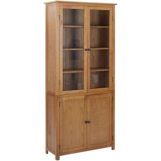 vidaXL Bookcase with 4 Doors 90x35x200 cm Solid Oak Wood and Glass vidaXL