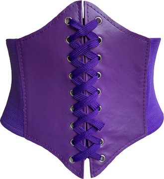 Milk Moon Vintage ELASTIC CINCHED WIDE CORSET BELT RED, BLACK & WHITE (Small (UK 8-14), Purple)