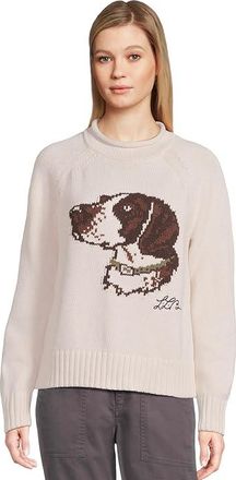 L.L.Bean Signature Original Cotton Rollneck Novelty Sweater Womens Clothing Cream Dog : SM