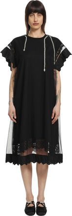 Simone Rocha Layered Liquid lace Trim Smock Dress with Embroidery