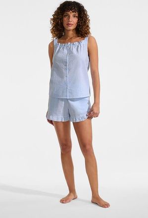 Lands End Seersucker 2 Piece Pajama Set - Tank and Shorts in Misty Blue Pinstripe at Nordstrom, Size X-Small