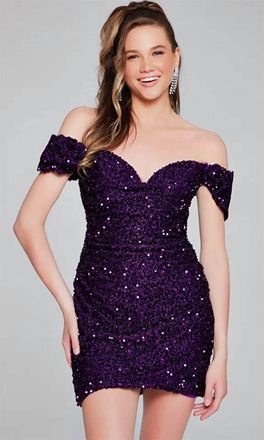 Jovani Sequin Off Shoulder Cocktail Dress In Purple