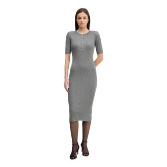 DKNY Dkny, Kleedjes, Dames, Grijs, M, Leer, Button Ribbed Dress
