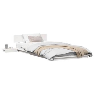Berkfield Home White Floor Bed Frame with Bedside Tables White 100x200cm Solid Wood | Size: 100x200 cm