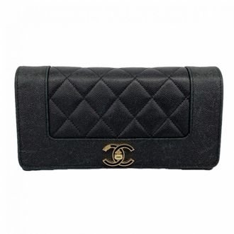 Chanel Black Grained Calfskin Long Wallet (Bi-Fold) (Pre-Owned)