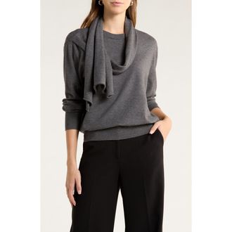 Halogen Crewneck Scarf Sweater in Medium Heather Grey at Nordstrom Rack, Size Xx-Large