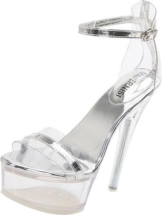 Yardwe Transparent Crystal Platform High Heeled Sandals for Women Nightclub Footwear with Super High Heels Elegant Dancing Shoes for Parties and Summer Wear