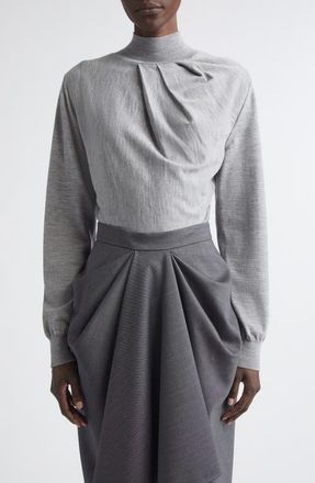 Givenchy Draped Merino Wool Blend Mock Neck Sweater in Light Grey at Nordstrom, Size Medium