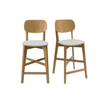 Miliboo Set De 2 Taburetes De Cocina De Madera De Roble Clara Y Tejido Beige 65 Cm Lucia