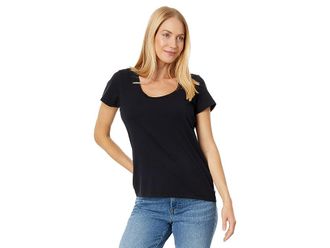 L.L.Bean Soft Stretch Supima T-Shirts Scoop Neck Short Sleeve Womens Clothing Dark Black : XS, Cotton/Modal/Spandex