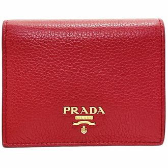 Prada Red Color Leather Wallet (Bi-Fold) (Pre-Owned)