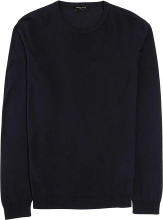 Roberto Collina Navy Gebreide Trui - Heren - Ronde hals truien - Blauw - 3XL - Katoen - Truien & Vesten