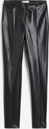 H&M Beschichtete Leggings mit B&uuml;gelfalten - Schwarz/Schlangenmuster