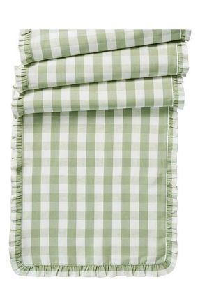 Juliska Gingham Ruffle Cotton & Linen Table Runner in Seagrass at Nordstrom
