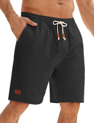 Heekpek Lonya Mens Shorts Summer Casual Cotton Drawstring Waistband Classic Comfort Beach Shorts with Pockets for Travel, Home, Holiday Black,XXL
