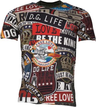 Dolce & Gabbana Mens Multicolor Graphic Print Cotton Crew Neck T-Shirt