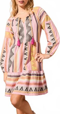 Tribal Jacquard Tiered Dress In Flamingo