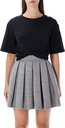 Balmain Black Knotted Cropped Cotton T-Shirt