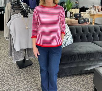 Multiples 3/4 Sleeve Drop Shoulder Wide Neck Sweater In Candy Pink