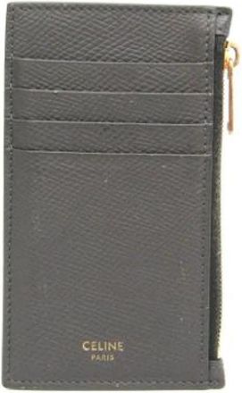 Celine Pre-owned Compacte Kaarthouder met Rits - Dames - Vintage Accessoires - Grijs - ONE Size - Leer - Vintage