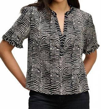 Velvet Autumn Fern Print Freeda Top In Black