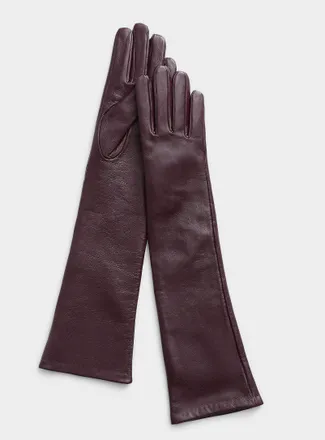 Simons Womens Long smooth leather gloves
