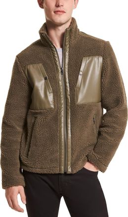 Michael Kors Mens Sherpa Fleece Mixed Media Jacket