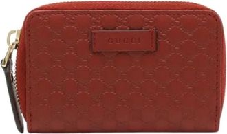 Gucci Pre-owned Wallets, female, Red, Size: ONE SIZE Pre-owned Leather Microguccissima Coin Case