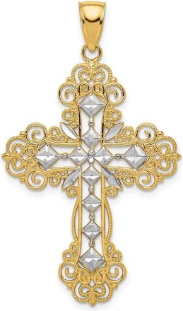 Diamond2Deal 10k Yellow Gold Rhodium Polished & Textured Diamond Pattern Cross Pendant